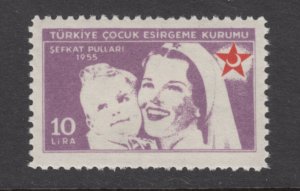 Turkey Sc RA180 MNH. 1955 10L rose lilac Nurse & Child, top value to set, VF