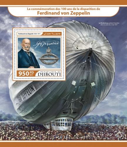DJIBUTI - 2017 - Count von Zeppelin, 100th Death Anniv - Perf Souv Sheet - MNH
