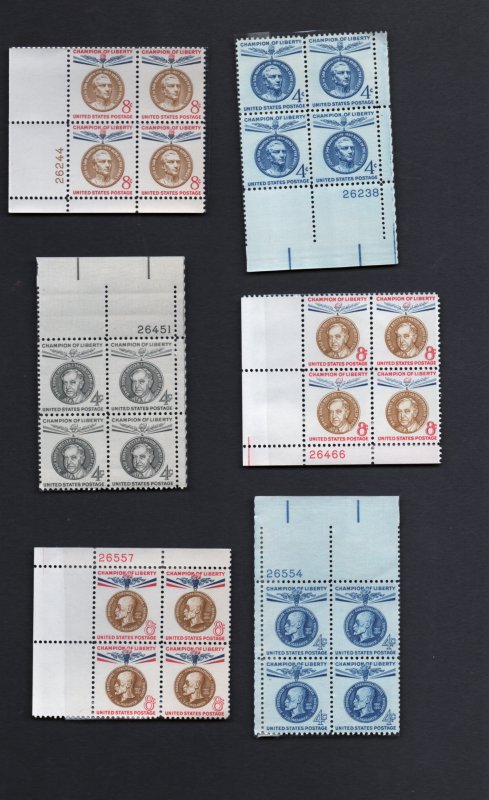 Scott 1096 Hinged 1110-1175 all MNH  Champion of Liberty 19 plate blocks of 4