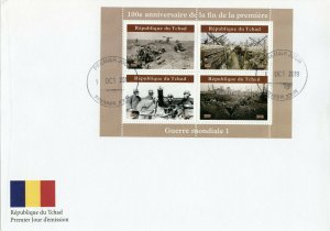 Chad 2019 FDC WWI WW1 End of World War I 4v M/S I Military Stamps