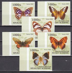 Guinea, 2002 issue. Butterflies on 6 IMPERF values.