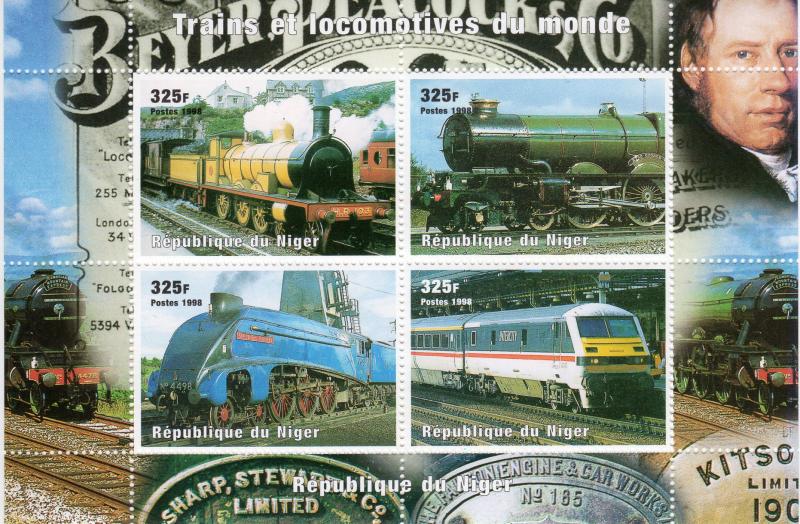 Niger 1998 Sc#1014 Trains-Locomotives Sheetlet (4) Perforated MNH