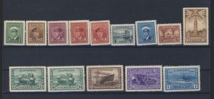 14x Canada WW2 Mint VF Stamps; #249-1c to 262-$1.00 MH VF Guide Value = $171.00