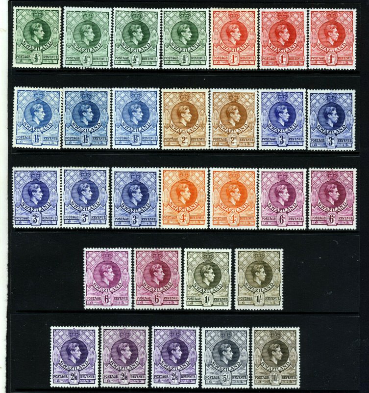 SWAZILAND King George VI 1938-54 The Full Set + Varieties SG 28 to SG 38 MINT