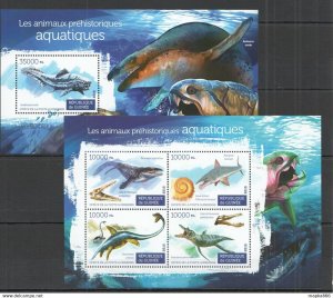 2015 Guinea Dinosaurs Fauna Water Prehistoric Animals Kb+Bl ** Stamps St133