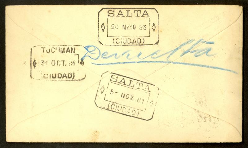 ARGENTINA 1881 8c PSE Cover SAN JUAN to SALTA HELD 1 1/2 YEARS w Markings