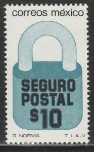 MEXICO G37, $10P Padlock Insured Letter Unwmk Fluor Paper 5. MINT, NH. VF.