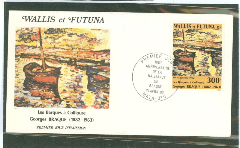 Wallis & Futuna Islands 113 1982 300fr George Braque Boats at Colliouge single on an unaddressed cacheted first day cover.