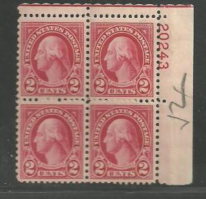 #634 Washington Plate Block Mint NH #20243 UR