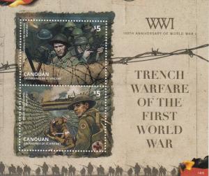 Canouan Gren St Vincent 2014 MNH WWI WW1 Trench Warfare 2v S/S Military Stamps