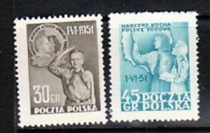 POLAND Sc 506-7 NH ISSUE OF 1951 - pioneers