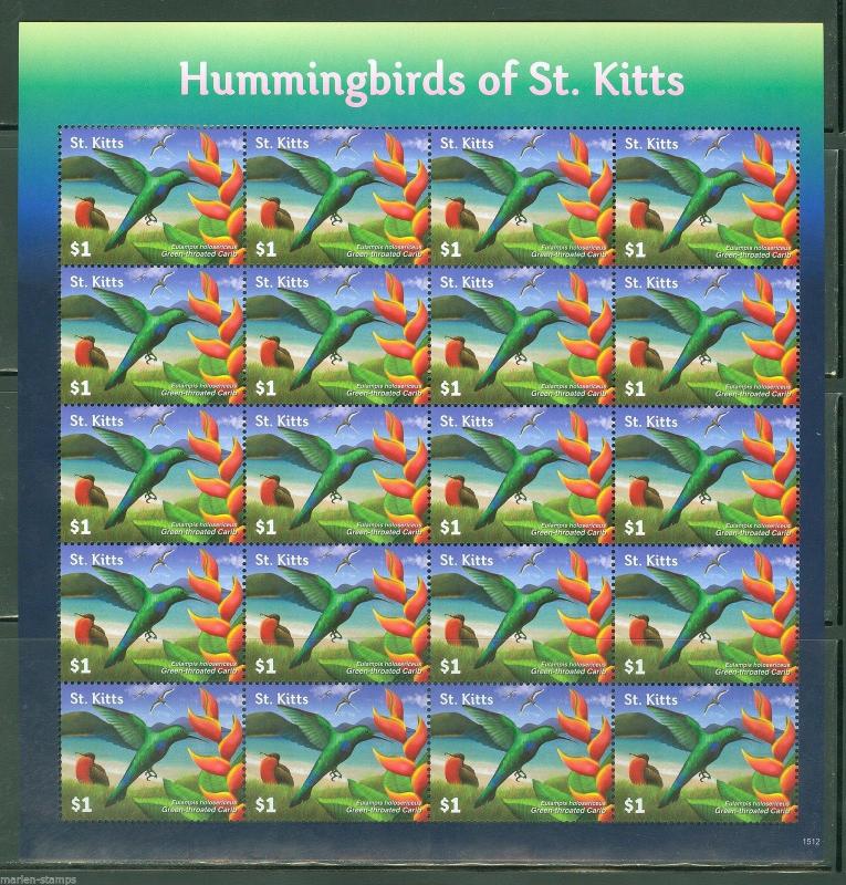 ST KITTS 2015 HUMMINGBIRDS OF ST. KITTS SHEET OF TWENTY  MINT NH 