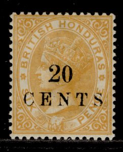 BRITISH HONDURAS QV SG29, 20c on 6d yellow, M MINT. Cat £30.