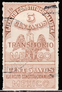 MEXICO 349a, 5¢ EJERCITO REVOLUTIONARY ISSUE WITH CUPON. USED. F-VF. (866)