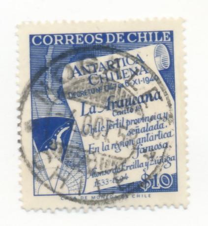 Chile 1958  Scott 310 used - Antarctic map & La Araucana