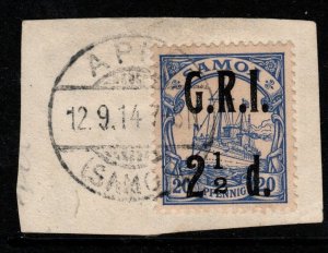 SAMOA SG104a 1914 2½d on 20pf ULTRAMARINE NO FRACTION BAR FINE USED ON PIECE