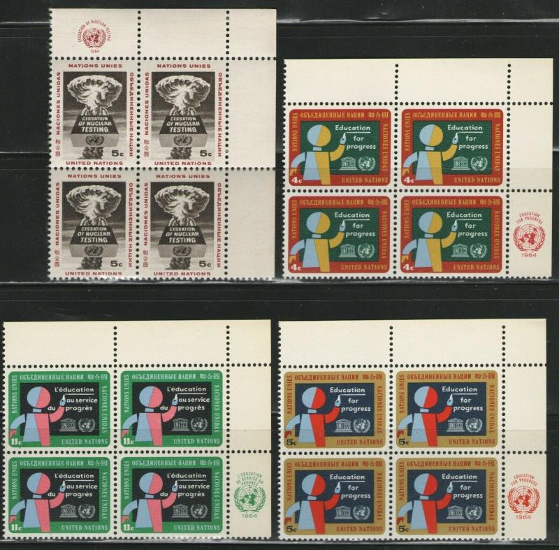 UN NY MNH Scott # 133-136 Education, Nuclear Testing Inscription Blocks (16 St)2