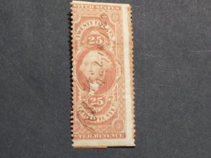 US Rev Stamp Cat#R44b Partial Perf  25c Certificate - Signature Cancel Free Ship 