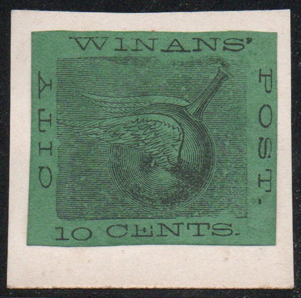 US #LOCAL WINANS' 10c black on green, unlisted, sold as is,  Nice and Fresh!