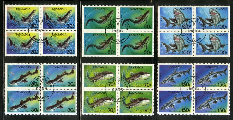 TANZANIA 1136-41 USED SHORT SET BKS-4 SHARKS SCV $14.00 BIN $7.00