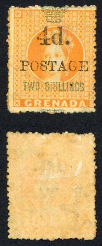 Grenada SG41a 4d on 2/- Upright D M/M Cat 800 pounds
