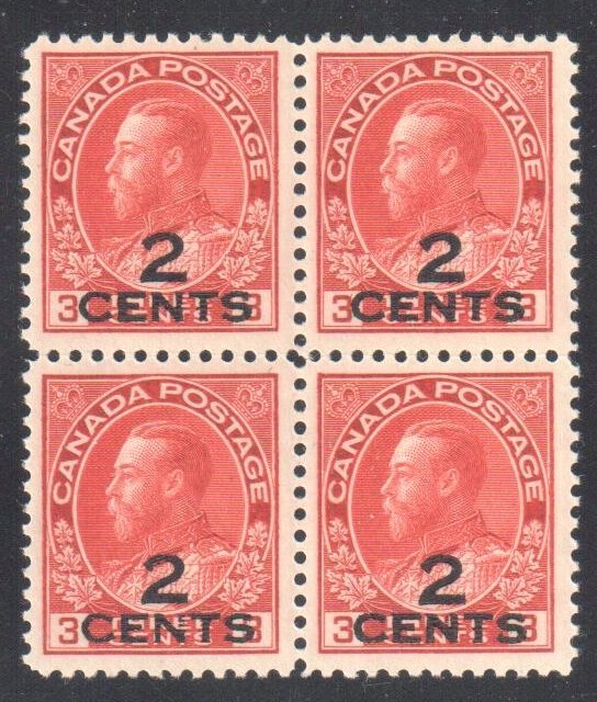 CANADA #140 MINT VF NH BLOCK OF 4 C$400.00 - Admiral DRY Printing