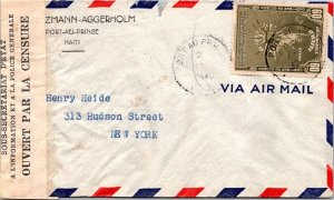 SCHALLSTAMPS HAITI 1942 POSTAL HISTORY WWII AIRMAIL CENSORED COVER ADDR USA