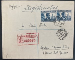 1939 Kaunas Lithuania Registered cover To London England