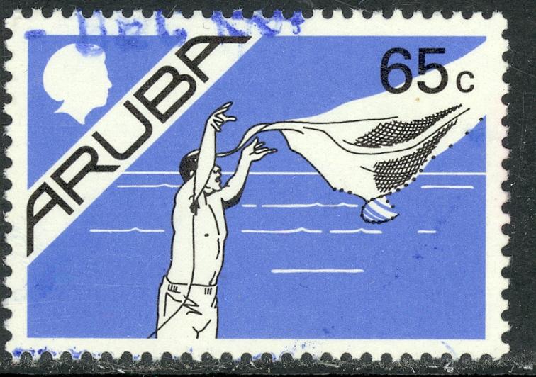 ARUBA 1986-87 65c NET FISHING Pictorial Sc 10 VFU