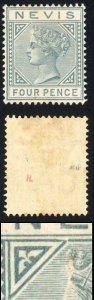 NEVIS 1882 SG31a 1882-90 4d grey variety Top left triangle detached MINT