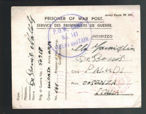 1941 Postcard Cover POW Camp 141 England to Paludi Italy Prisoner war Postwar