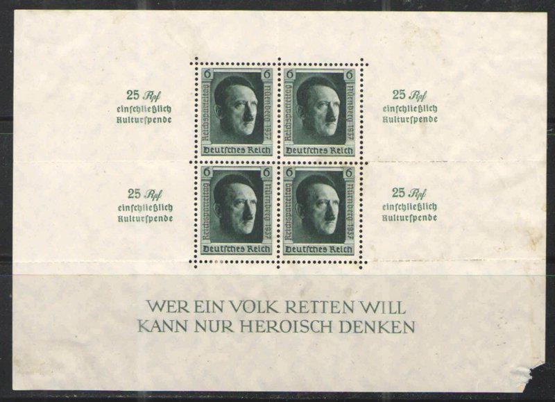 Germany - Third Reich 1937 Sc# B106 MHR F/G - Souvenir sheet