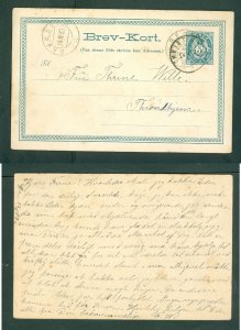 Norway.  1883 Stationery, Used. 3 Diff. Cancels. 5 Ore. Adr: Trondheim.