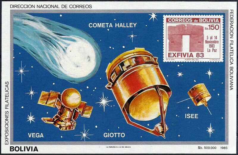 1985 Bolivia Halley´s Comet, Space Probe, Souvenirsheet VF/MNH, CAT 43$