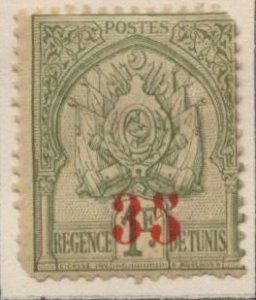 Tunisia 59 (used? toning, pulled corners) 35c on 1fr arms, ol on ol paper (1908)