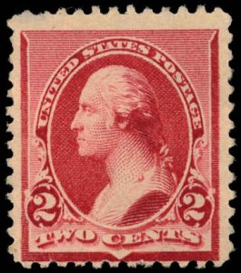 US Sc 220 MINT NO GUM - 1890 2¢ - Washington; Soft Porous Paper
