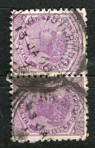 NEW ZEALAND; 1890s early classic QV side facer 2d. Postmark Pair