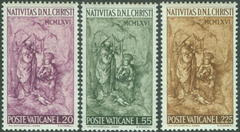 Vatican 1966 Nativity Christmas Sculpture Art Scorzelli Set Scott #445-447 MNH