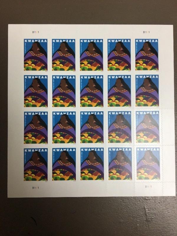Kwanzaa Forever Stamps Pane Of 20. Brand New Self Stick. 100% Authentic
