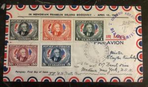 1950 Asuncion Paraguay First Day Cover FDC To New York USA F Roosevelt #661-5