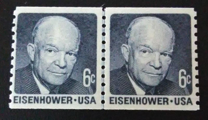 StampGeek Scott #1401 Eisenhower 6c Line Pair, MINT, FINE-VF, NEVER HINGED