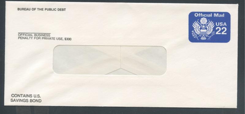 US Scott's # UO75 22 Cent-Official Mail Envelope-Window-Unused