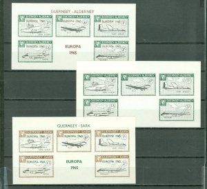 GUERNSEY-ALDERNEY-SARK 1965 EUROPA (3) IMPERF SHEETS MNH