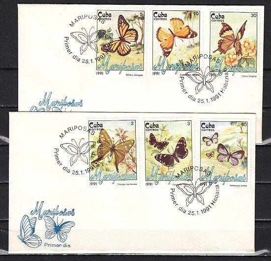 Cuba, Scott cat. 3287-3292. Butterflies issue. 2 First Day Covers. ^