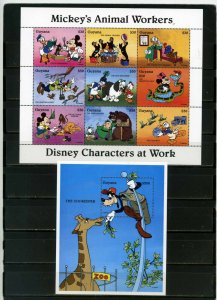 GUYANA 1995 DISNEY CHARACTERS AT WORKS SHEET OF 9 STAMPS & S/S MNH