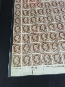 209 .10 Jefferson Sheet Of 100.  A Great Rarity. Beautiful.