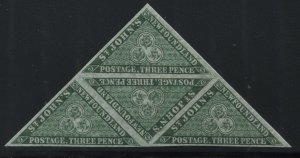 Newfoundland 1860 3d green block of 4 mint o.g. 3 are NH