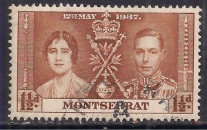 Montserrat 1937 KGV1 1 1/2d Coronation Yellow Brown Used SG 99 ( K1148 )