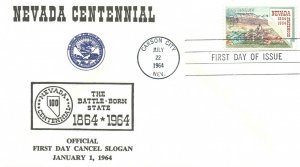 1964 FDC - Nevada Centennial - Better Cachet - 5c US Postage Stamp - 25194