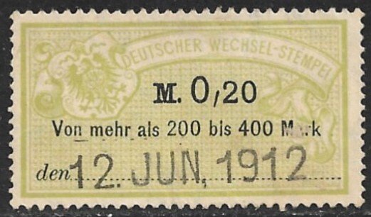 GERMANY 1900 0,20 Without Year 18 Bill of Exchange Revenue Erler No. AJ114 VFU